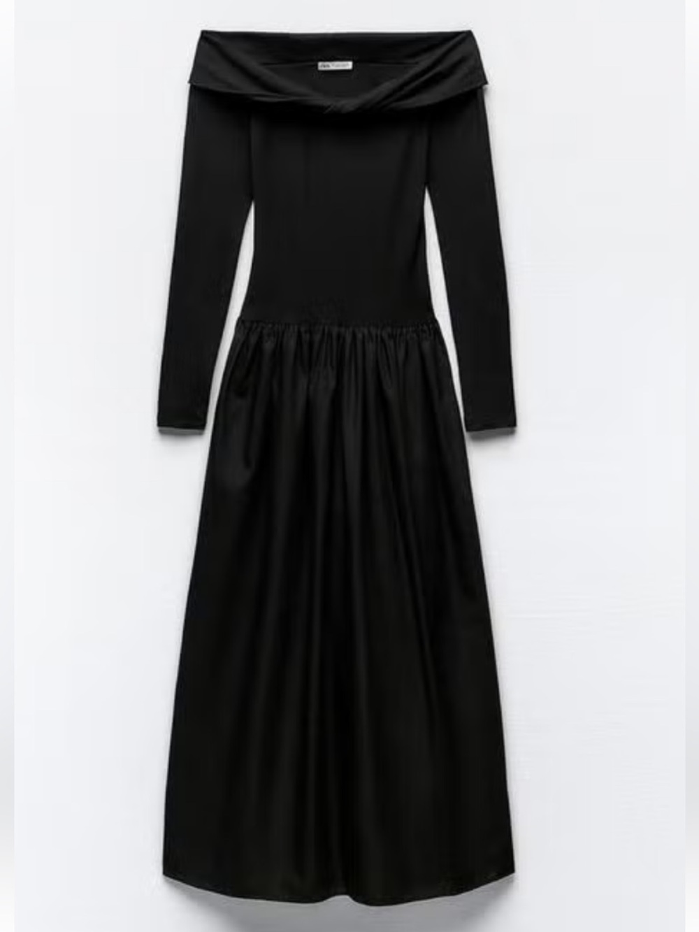 Zara Black Off-Shoulder Long Sleeve Midi Dress